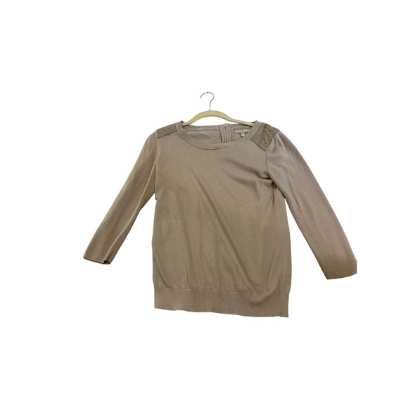 Banana Republic Sweater Top Small Beige Knit Long Sleeve Faux Leather - Picture 2 of 8